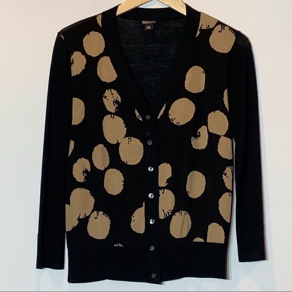 EUC DKNY Black and Tan‎ Button Up Cardigan Sweater - Picture 1 of 5